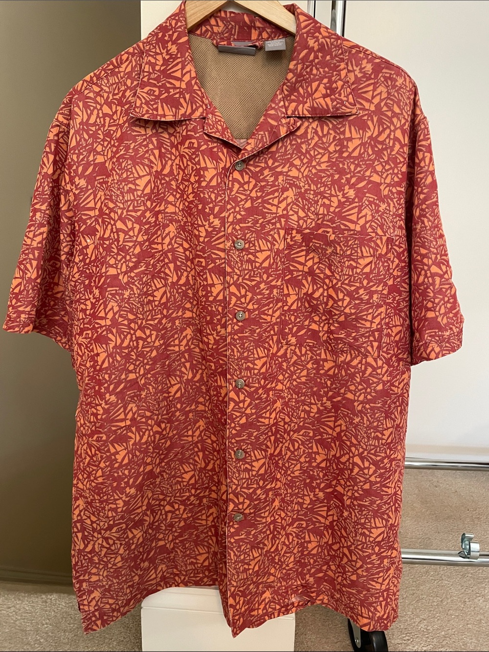 Men's Abstract Print Short-Sleeve Button-Down Shirt - Red/Orange